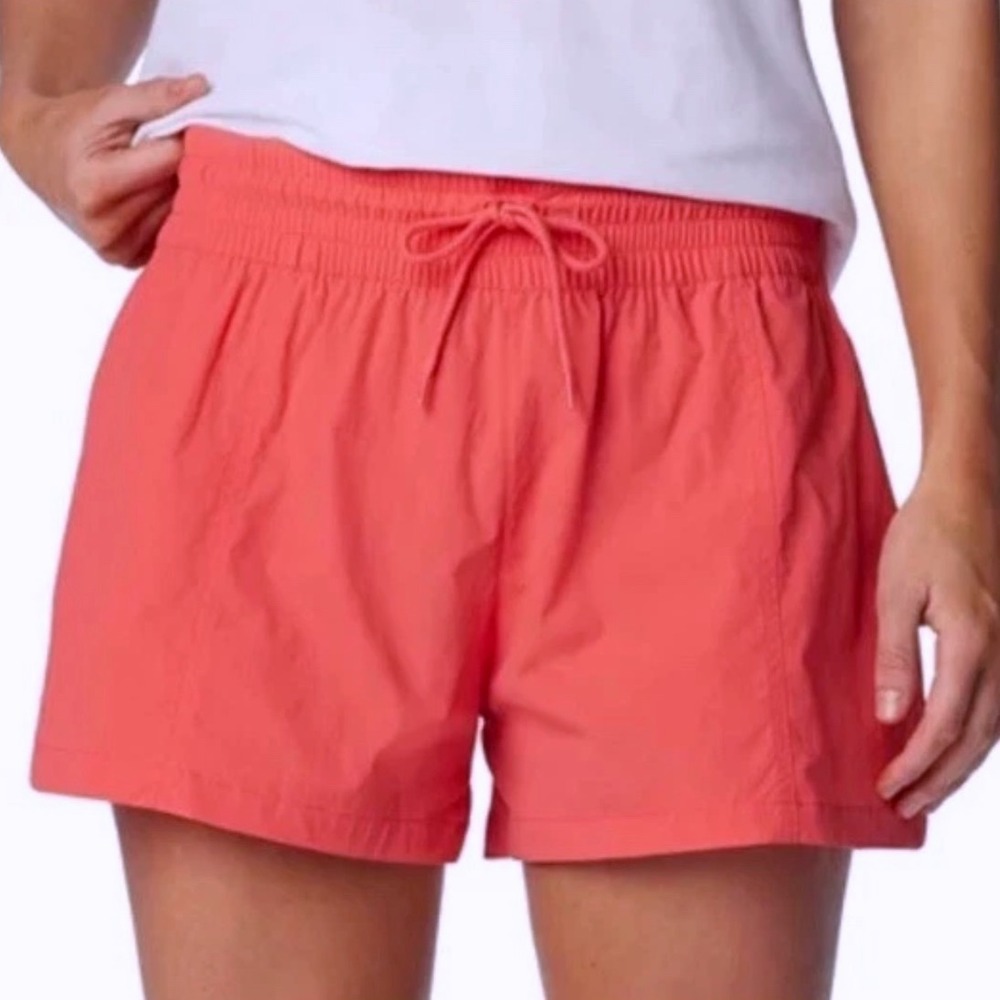 Columbia Coral Red Nylon Active Gym Hiking Beach Shorts Women's Size L Elastic